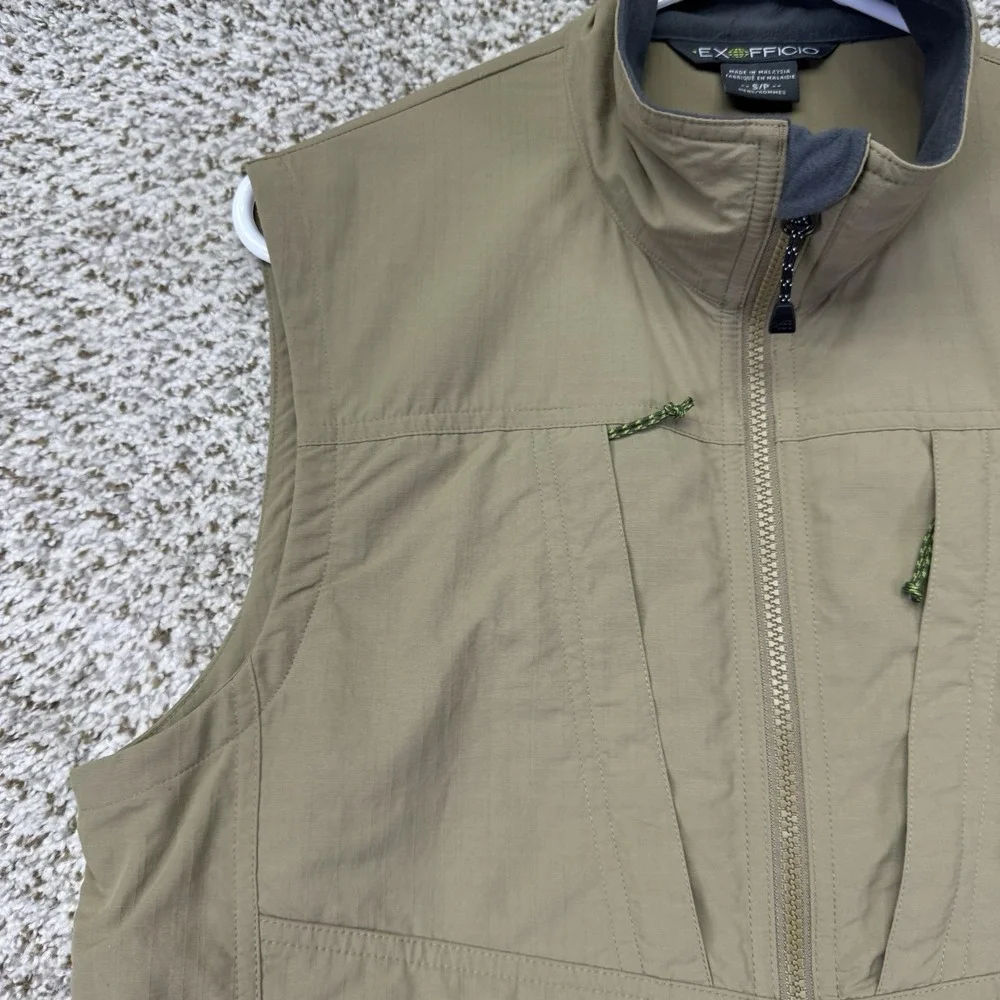 ExOfficio FlyQ Vest Men's Size Small Tan Multi-Pockets Full Zip Outdoors Hiking